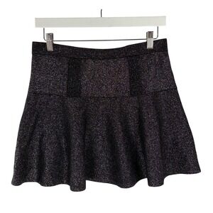 Candies Metallic Knit Mini Skirt Black Silver Shimmer Flared Party Skirt Small